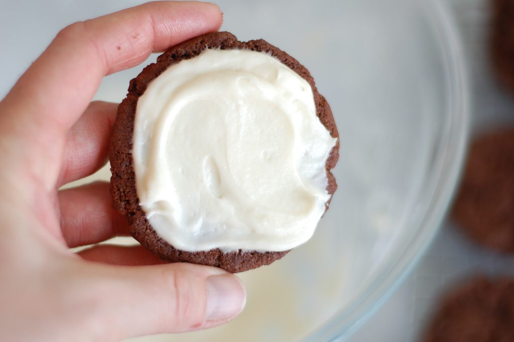 homemade chocolate cookie with cream cheese frosting