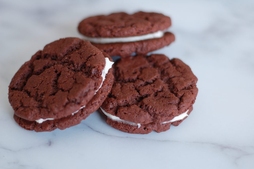 three soft homemade chocolate Oreo cookies